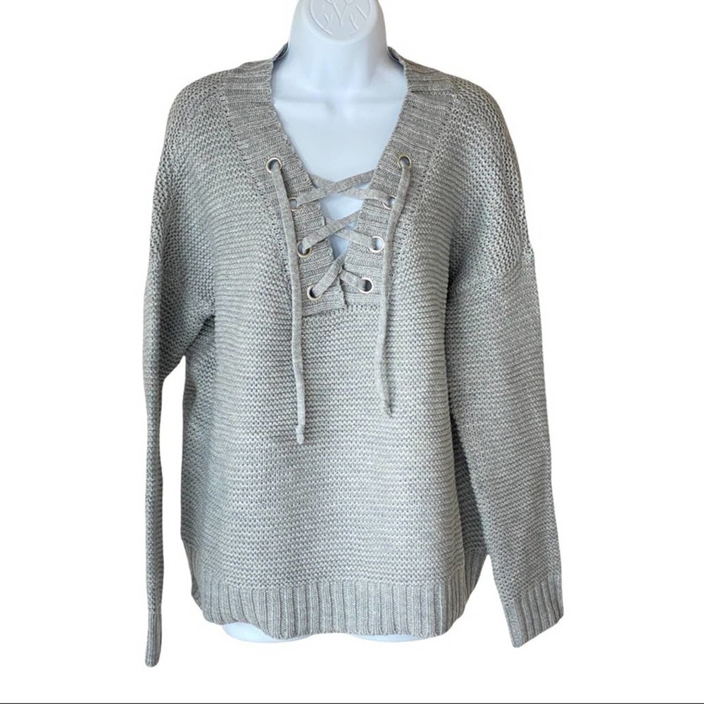 Jack By BB Dakota Hey Ms Carter Chunky Lace up Front Detail Knit Sweater Small - Picture 10 of 11
